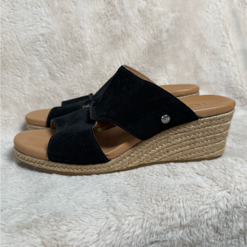 UGG Eirene Wedge Sandals Black Suede VGUC Women's Sz 6.5